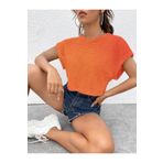 caddekombin Kadın Yarasa Kol Oversize Kalıp Waffle Kumaş Turuncu T-shirt Crop Top
