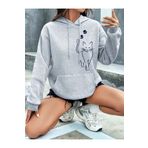 caddekombin Kedi Baskılı Kapüşonlu Cepli 2 iplik Şardonlu Tam Kalıp Sweatshirt