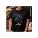 caddekombin Kelebek Ağaç Baskılı Kadın Pamuk Penye Bisiklet Yaka Siyah T-shirt