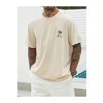 caddekombin Küçük Palmiye Ağacı Pamuk Penye Yuvarlak Yaka Bej T-shirt