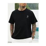 caddekombin Küçük Palmiye Ağacı Pamuk Penye Yuvarlak Yaka Siyah T-shirt