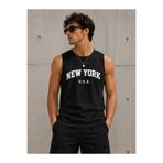 caddekombin New York Yazılı Sıfır Kol Yuvarlak Bisiklet Yaka Beyaz Tişört / Tshirt