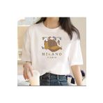 caddekombin Şapka Milano Baskılı Kadın Pamuk Penye Bisiklet Yaka Beyaz T-shirt