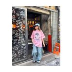 CADDELAMODA Kadın Gazeteli Köpek Baskılı Oversize T-shirt