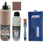 Cadence Mobilya Boyası - Multisurface H - 019 Açık Kahve 500 ml + Ultimate Vernik Mat 250 ml + Saten Rulo Set