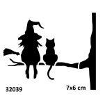 Cadı Ve Kedisi Yapışkanlı Stencil Süsleme Ve Boyama Kalıbı Stencil Kalıp