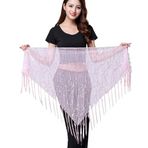 Cadılar Bayramı göbek dans bel zinciri payet saçak üçgen eşarp dans performansı Kalça havlu acemi bel şal, Pembe, One Size Plus Long