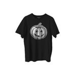 Cadılar Bayramı Halloween Bal Kabağı Surat Beyaz Baskılı Tişört Unisex T-shirt Siyah