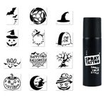 Cadılar Bayramı Halloween Geçici Dövme Seti Siyah Spray Tattoo ve 12 desen