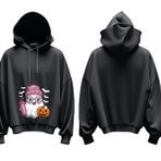 Cadılar Bayramı Tasarımlı Kapüşonlu Sweatshirt, Siyah, Büyük Beden