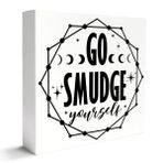 Cadılar Dekoru Ahşap Kutu Tabelası, Göksel Cadı Büyücülük Dekorasyonu Ev Yatak Odası Banyo Mistik Wiccan Masa Dekoru, Go Smudge Yourself için, Kadın Erkek Arkadaşlar Kızlar için Cadı Hediyeleri