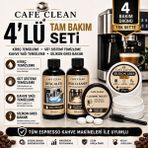 Cafe Clean Espresso Kahve Makinesi 4’lü Tam Bakım Seti | Kireç Temizleyici, Süt Sistemi Temizleyici, Kahve Yağı Temizleme Tabletleri ve Nsf H1 Silikon Gres