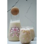 Caga Home CAGA PİNTEREST Pembe Fiyonk Desenli 2 Parça Bardak ve Borosilikat Cam Sürahi (900 ML) Takım Seti