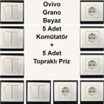 Çağatay Elektrik Ovivo Grano Beyaz 5 Adet Komütatör + 5 Adet Topraklı Priz