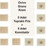 Çağatay Elektrik - Ovivo Grano Krem 5 Adet Topraklı Priz + 5 Adet Komütatör