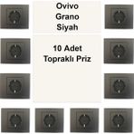 Çağatay Elektrik Ovivo Grano Siyah 10 Adet Topraklı Priz