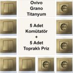 Çağatay Elektrik Ovivo Grano Titanyum 5 Adet Komütatör + 5 Adet Topraklı Priz