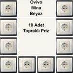 Çağatay Elektrik Ovivo Mina Beyaz 10 Adet Topraklı Priz