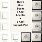 Çağatay Elektrik Ovivo Mina Beyaz 5 Adet Anahtar + 5 Adet Topraklı Priz