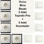 Çağatay Elektrik Ovivo Mina Beyaz 5 Adet Topraklı Priz + 5 Adet Komütatör