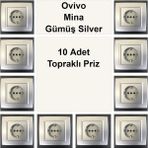 Çağatay Elektrik Ovivo Mina Gümüş Silver 10 Adet Topraklı Priz