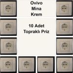 Çağatay Elektrik Ovivo Mina Krem 10 Adet Topraklı Priz