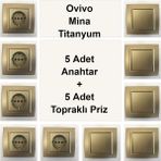 Çağatay Elektrik Ovivo Mina Titanyum 5 Adet Anahtar + 5 Adet Topraklı Priz