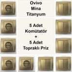 Çağatay Elektrik Ovivo Mina Titanyum 5 Adet Komütatör + 5 Adet Topraklı Priz