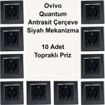 Çağatay Elektrik Ovivo Quantum Antrasit Çerçeve Siyah Mekanizma 10 Adet Topraklı Priz
