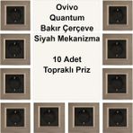 Çağatay Elektrik Ovivo Quantum Bakır Çerçeve Siyah Mekanizma 10 Adet Topraklı Priz