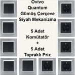 Çağatay Elektrik Ovivo Quantum Gümüş Çerçeve Siyah Mekanizma 5 Adet Komütatör + 5 Adet Topraklı Priz