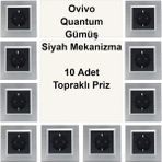 Çağatay Elektrik Ovivo Quantum Gümüş Siyah Mekanizma 10 Adet Topraklı Priz