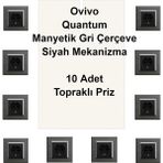 Çağatay Elektrik Ovivo Quantum Manyetik Gri Çerçeve Siyah Mekanizma 10 Adet Topraklı Priz