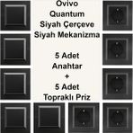 Çağatay Elektrik Ovivo Quantum Siyah Çerçeve Siyah Mekanizma 5 Adet Anahtar + 5 Adet Topraklı Priz