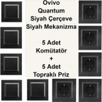 Çağatay Elektrik Ovivo Quantum Siyah Çerçeve Siyah Mekanizma 5 Adet Komütatör + 5 Adet Topraklı Priz