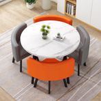 Çağdaş 5 Parça Yuvarlak Yemek Masası Seti, 80 cm Masa ve 4 Sandalyeli Resepsiyon, Oturma Odası, Ofis veya Mutfak için İdeal Modern Stil Yemek Takımı