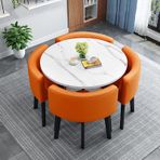Çağdaş Yuvarlak Yemek Masası Seti, 4 Kumaş Sandalyeli - Ev Ofis için Yerden Tasarruf Sağlayan Mobilya - 90x90x75cm - Şık Resepsiyon Yemek Takımı
