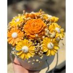 Çağıl Candles Sarı Papatya & Turuncu Gül Aranjman Mum Dekoratif Soya Mum Saksı - 8 Adet