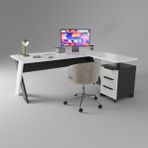 Çağın Ofis Mobilyaları Omix Kesonlu L Çalışma Masası 160 cm (Lake Beyaz/antrasit)