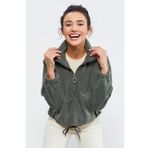 Çağla Kadın Yarım Fermuar Etek Ucu Büzgülü Oversize Polar Sweatshirt - 97171