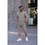 Çağla Yeşili Renk Gömlek Şort Erkek Keten Takım Oversize Kalıp