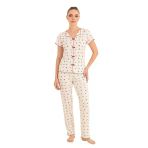 Çağrı Kadın %100 Pamuk Raporlu Fitilli Kısa Kollu Önü Düğmeli Pijama Takım 45819