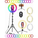CAILON 10 Inç 26 cm Rgb Ring Light Çok Renkli Tripodlu Tiktok & Youtuber Işığı, Kumanda Hediyeli - Siyah
