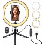 CAILON Masa Üstü 10 Inç LED Ring Light Tripodlu Telefon Tutucu 3 Işık Modu USB Bluetooth Kumanda - Siyah