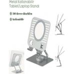 CAILON Metal Tasarım 360° Dönebilen Tablet ve Laptop Standı Ayarlanabilir Yükseklik, Kaymaz Taban, Gri