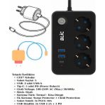 CAILON Termal Akım Korumalı 3lü Priz 2-Usb 1-Usbc 2mt Kablo Aç Kapa Anahtar 2500 Watt - Açık Gri