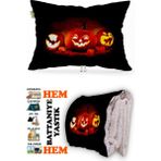 Caisya Bal Kabağı Helloween Desen Baskılı Tv Battaniyeli Opsiyonel Dekoratif Yastık Battaniye 2in1 - Renkli - 115 x 170 cm