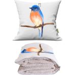 Caisya Blue Bird Baskılı Dekoratif Yastık Kırlent Opsiyonel Battaniye 2 In 1 - 110 x 170 cm - Renkli