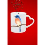 Caisya Blue Bird Minik Serçe Baskılı Hediye Kalp Beyaz Kupa Bardak
