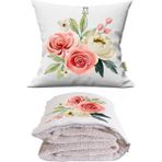 Caisya Çiçek Buketi Baskılı Dekoratif Yastık Kırlent Opsiyonel Battaniye 2 In 1 - 110 x 170 cm - Renkli